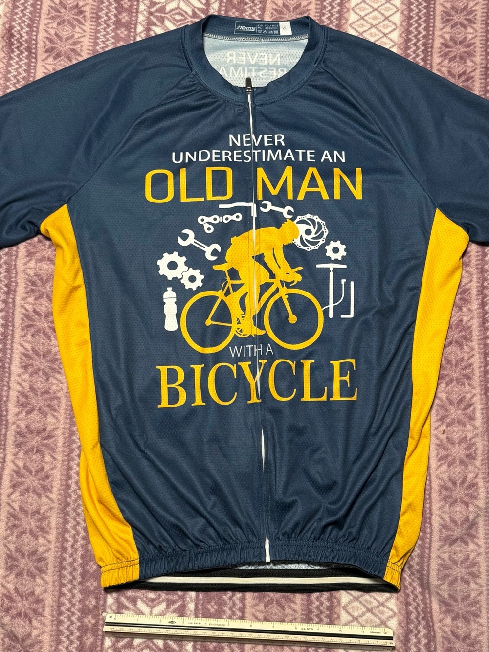 Never Underestimate An Old Man With A Bicycle Cycling Jersey - Navy & Yellow